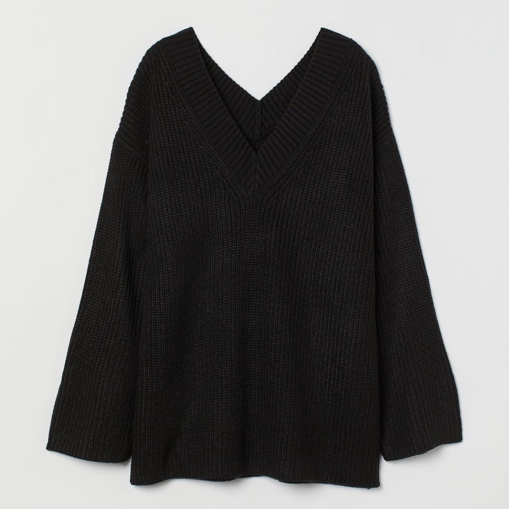 H&M V Neck Ribbed Black Sweater